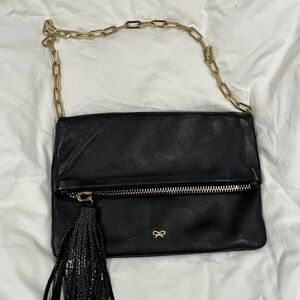 Anya Hindmarch Black Leather Clutch with Gold Chain